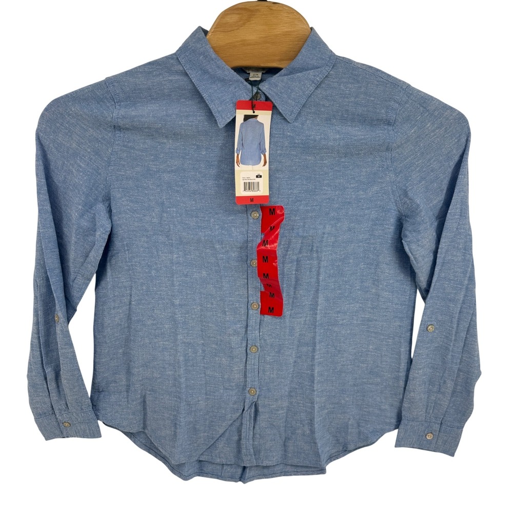 Orvis Mens Blue Linen Blend Long Sleeve Button Down Shirt Classic Collection M